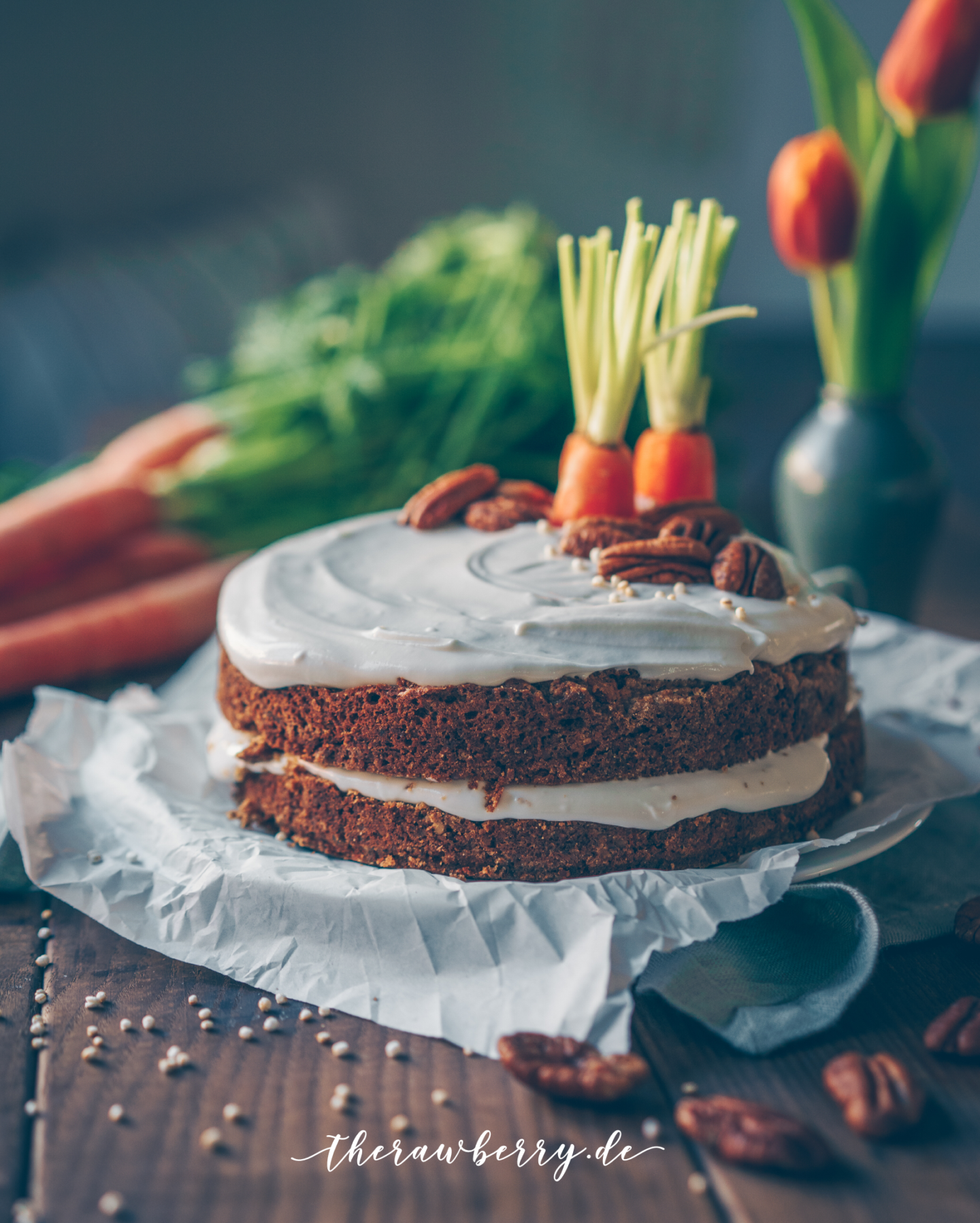 carrot cake, Rüblikuchen, Karottenkuchen, kuchen, cake, vegan, backen, baking, delicious, lecker, healthy, gesund, easter, ostern, einfach, easy, whole foods, diet, veggies, gems, therawberry