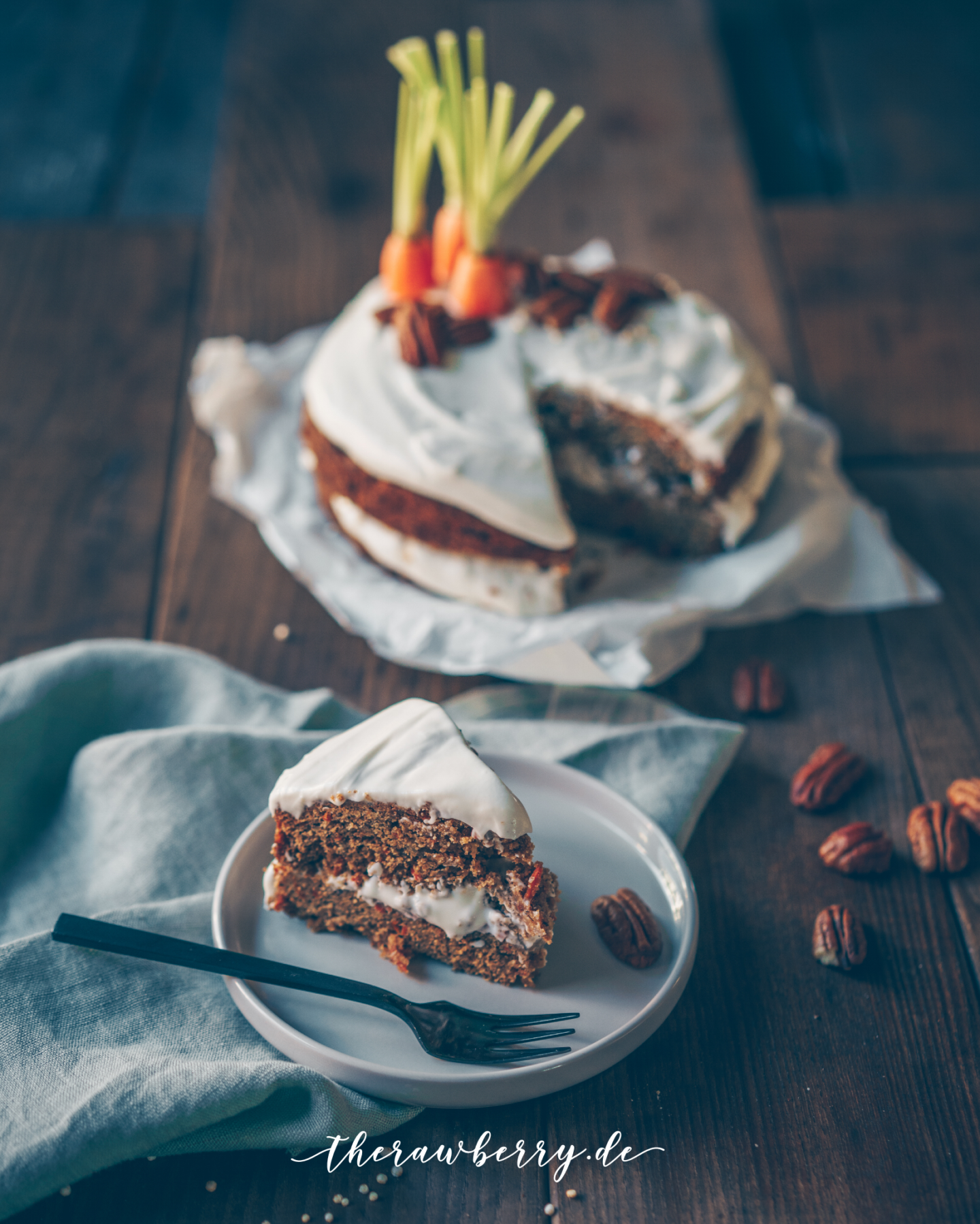 carrot cake, Rüblikuchen, Karottenkuchen, kuchen, cake, vegan, backen, baking, delicious, lecker, healthy, gesund, easter, ostern, einfach, easy, whole foods, diet, veggies, gems, therawberry