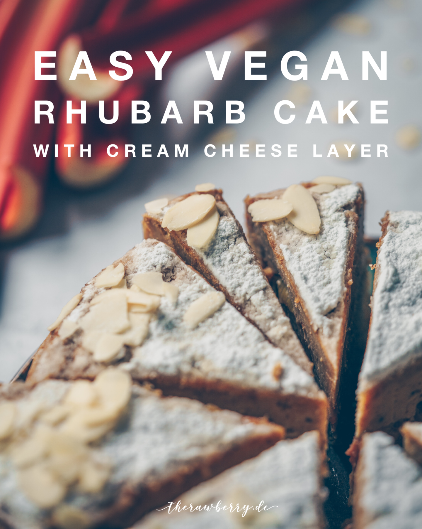 Rhabarber, kuchen, rhubarb, easy, vegan, cake, baking, backen, healthy, gesund, lecker, delicious, whole foods, cream cheese, Frischkäse, simply, Plantbased, Plantbased baking, diet, diät,