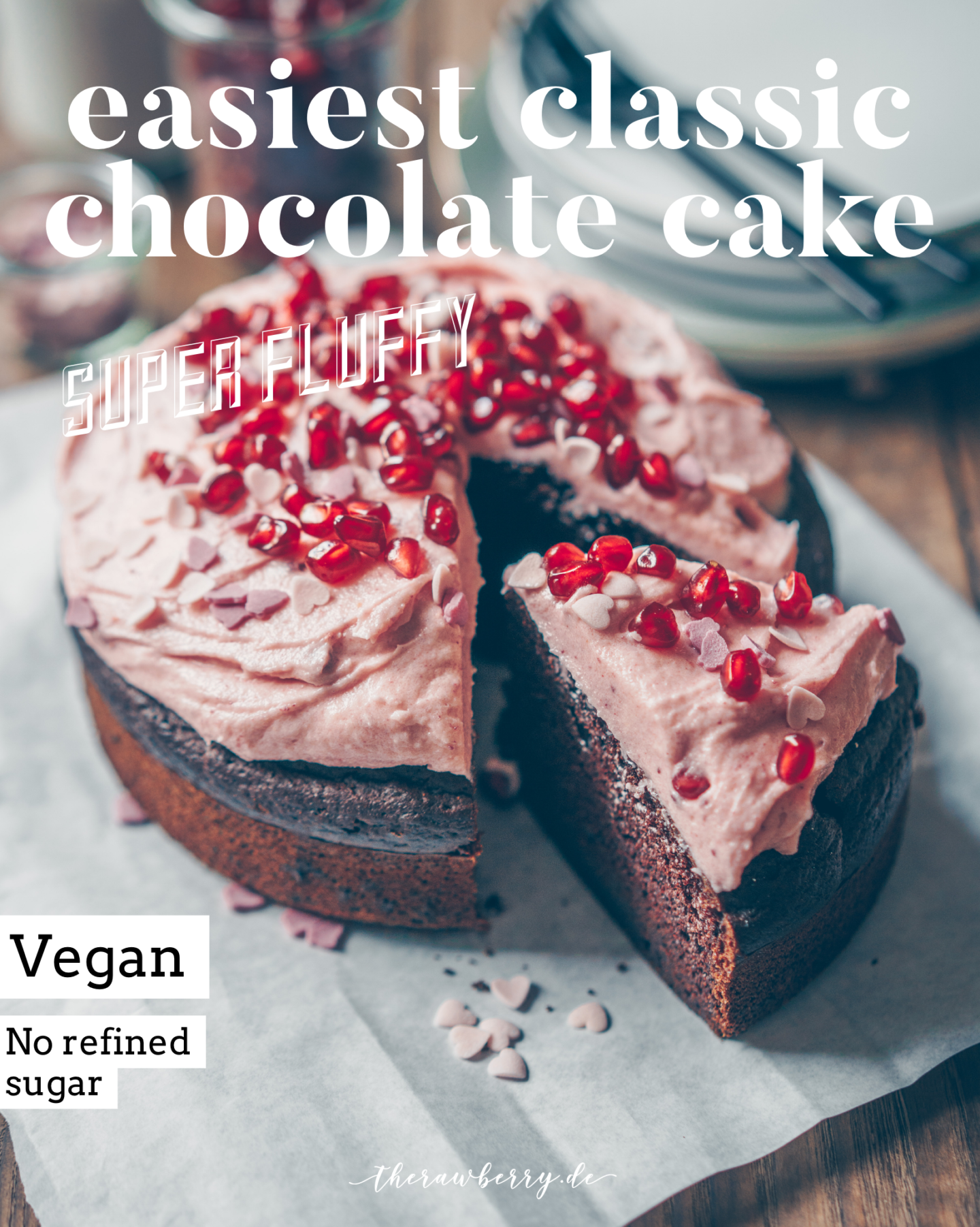 therawberry, chocolate, schokolade, gesund, healthy, lecker, delicious, einfach, simple, cake, kuchen, Valentine's Day, pomegranate, granatapfel, fluffy, luftig, vegan, kaka, cacao, cocoa, frosting, diet, no sugar, refined sugar free, Whole Foods, spelt, dinkel, dairy free, lactose frei, celebrations, fewer, birthday cake, geburtstagskuchen, torte, party