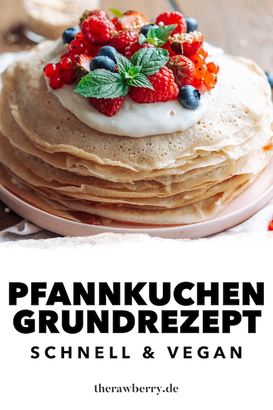 Pfannkuchen, vegan, auf Teller, mit Text