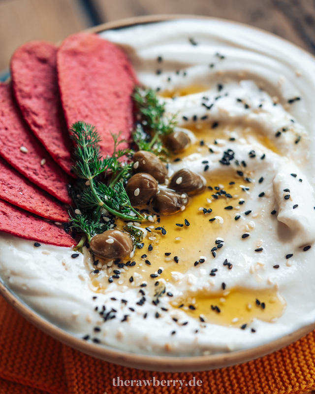 schale, dip, kapern, cracker