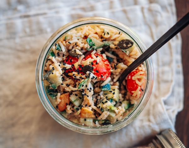 glas, Löffel, Reissalat