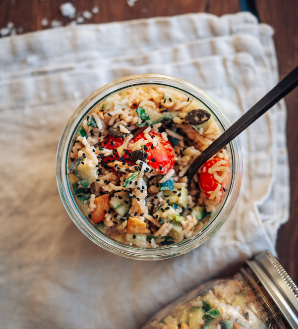 glas, Löffel, Reissalat